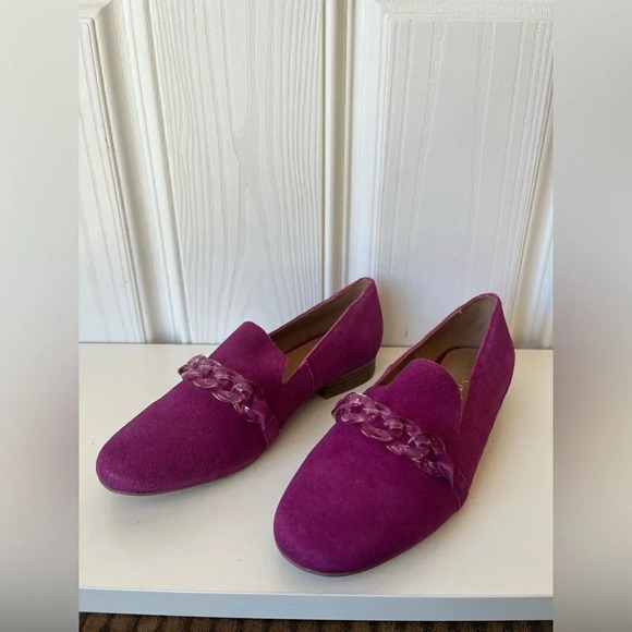 Violet & Red Simone Fuchsia Suede Chain Loafer Flats Size 7 New - Picture 2 of 6